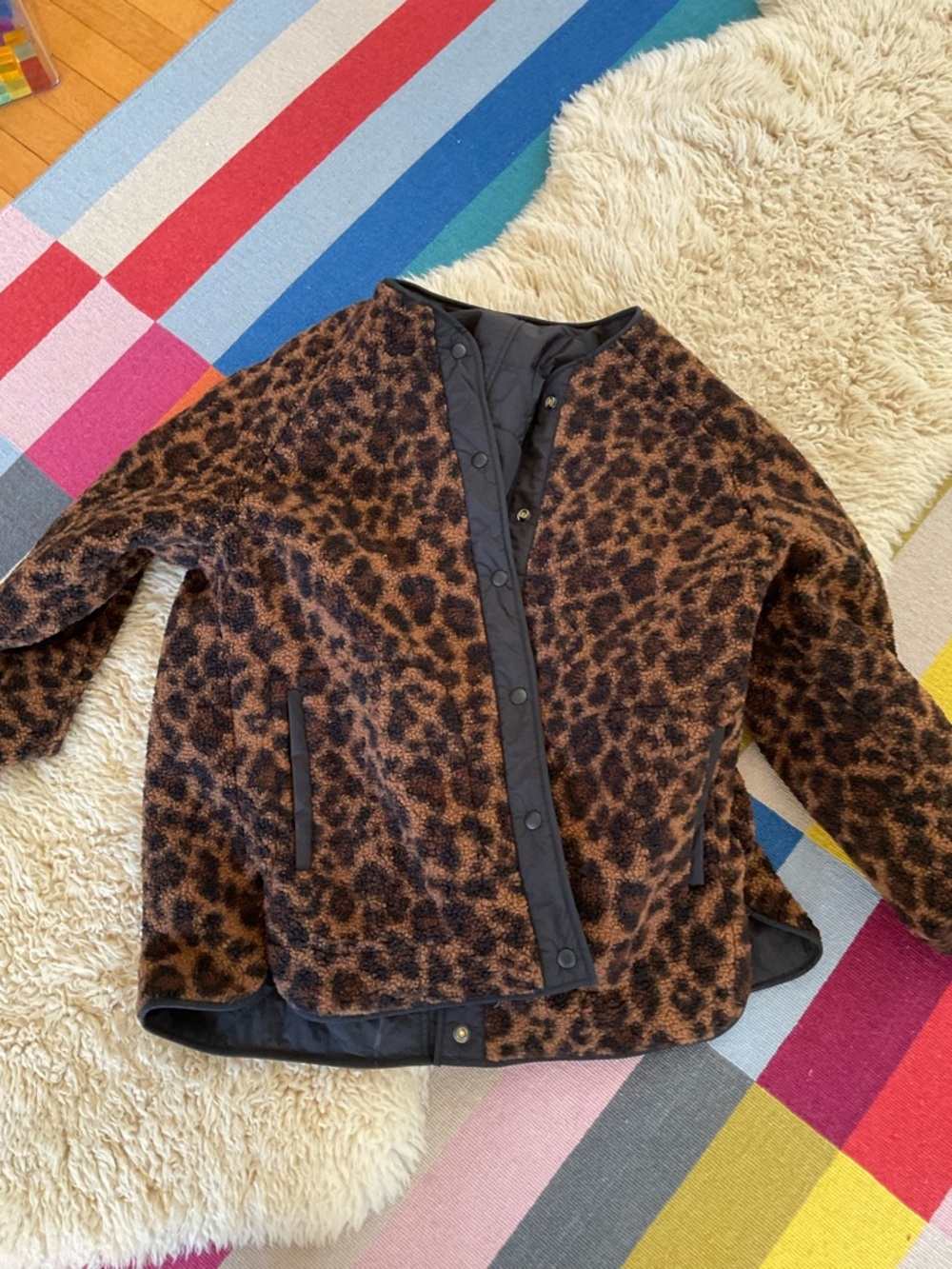 AYR Leopard Shearling Jacket REVERSIBLE in Brown and Black - Picture 1 of 6
